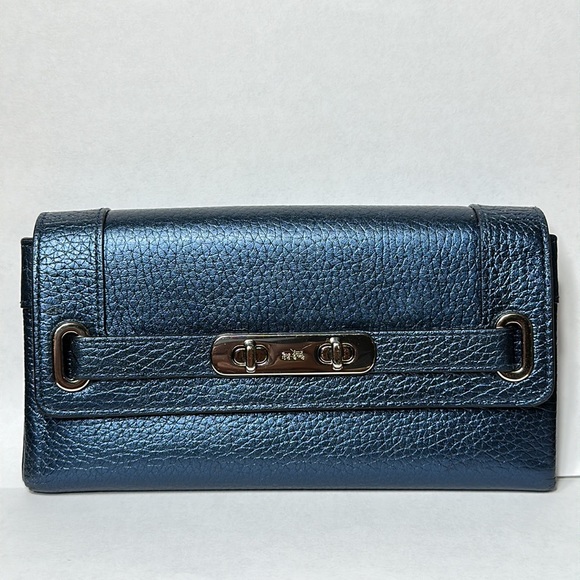 COACH Metallic Blue Cowhide Swagger Wallet - Picture 3 of 16
